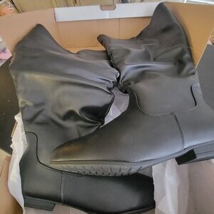 Montana Tall Boots Womens 9.5W Black Slouchy Flat Wide Width Side Zip Montana